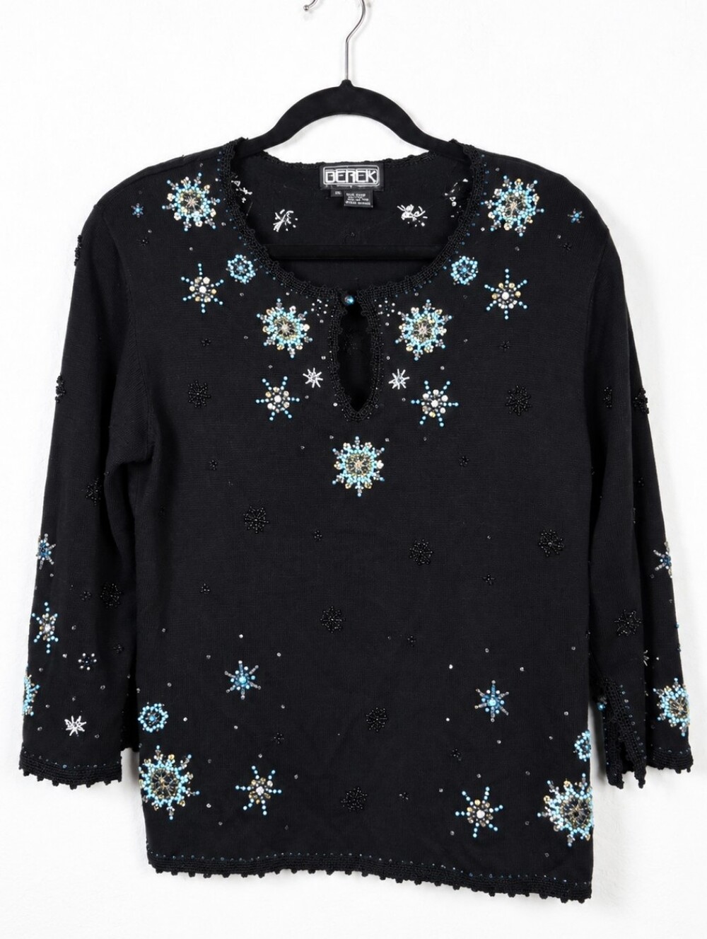 Vintage Berek 2 Takako Sakon L Beaded Snowflake Sweater Whimsigoth Art to Wear